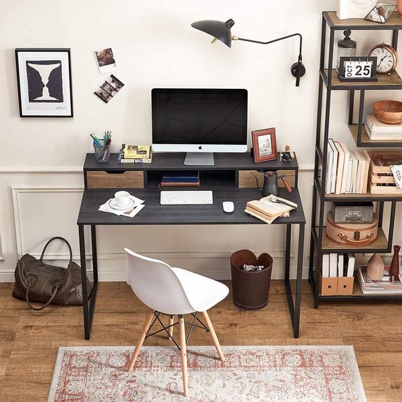 Study Room with Double Drawer Steel and Wood Combined Writing Desk 0315