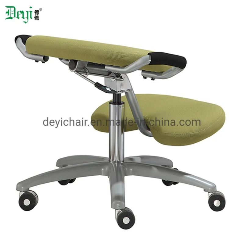 Silver Coated Armrest Frame with PU Paddle Silver Coated Base Simple Tilting Mechanism Light Green Color Knee Chair