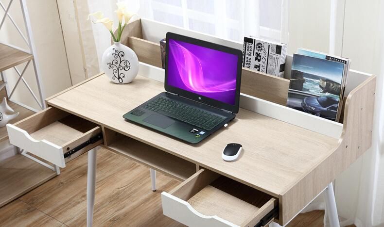 Computer Desk Office Home Furniture Wooden Steel Desk with Bookcase Notebook Study Room Laptop Table