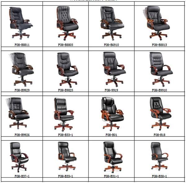 Black Genuine Leather Wood Office Manager Chair for Executive