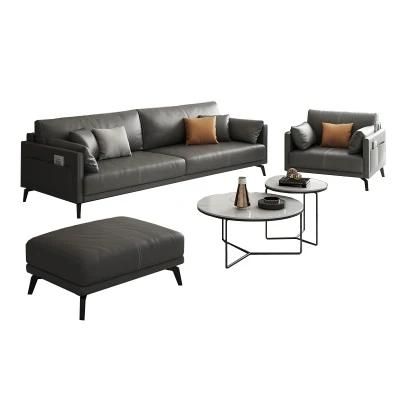 Modern Elegant Style Dark Grey Chesterfield Leather Cheap Office Reception Room Sectional Sofa Set