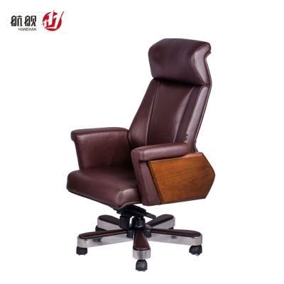 High Back PU Leather Adjustable Executive Office Chair with Wooden Armrest Heavy Duty Boss Chair