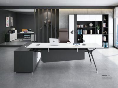 L-Shape Modern Melamine Office Furniture Wooden Executive Manager Table with Metal Legs