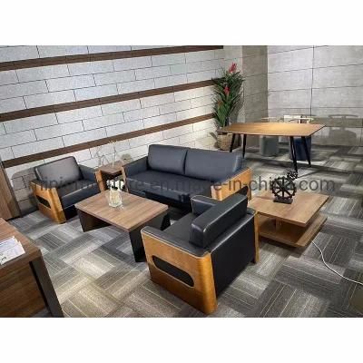 (M-SF34) Wood Frame Office Furniture Commercial Negotiation Leather Sofa Set