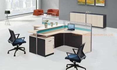 Classic Wooden Office Furniture L-Shaped Glass Partition 2 Seats Staff Workstation Table