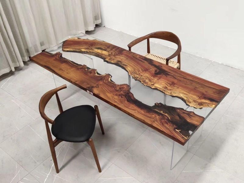 Resin & South American Walnut Wood River Style Table Top