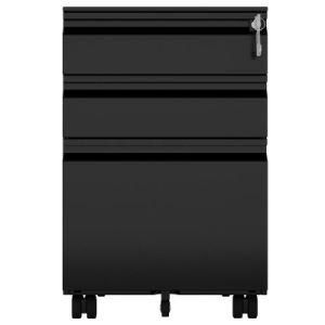 Office Black Movable 3 Drawer Metal Filing Cabinet Under Desk