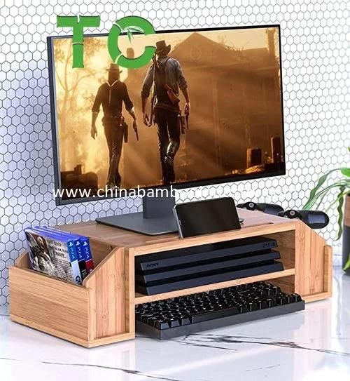 Bamboo 2-Tier Monitor Riser with Adjustable Storage Organizer Desktop Stand