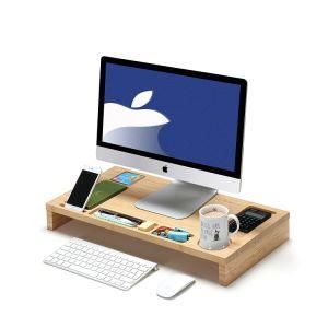 Bamboo Computer Monitor Riser Stand with Slots Wood Monitor Stand