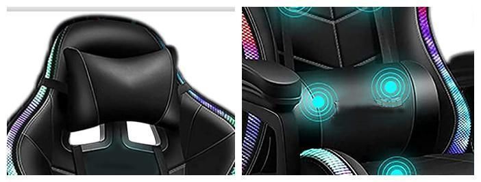 White Massage Reclining RGB Light Gaming Chair with High Back
