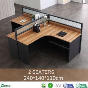 MFC E1 Board Modular Glass Office Modern Aluminum Partition L Shape 2 Seats Wooden Workstation (AP-T02)