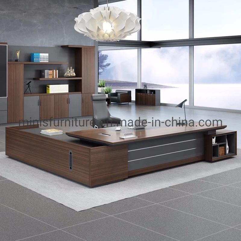 (M-OD1101) Hot Selling CEO Executive Brown Office Table with Small Bookshelf Furniture