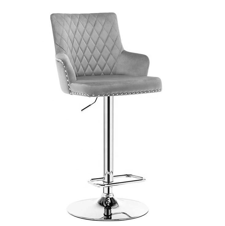 Silver Steel Base Leisure Lounge Bar Chair Swivel Bar Stool