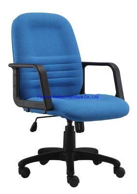 Simple Tilting Mechanism Medium Back 300mm Nylon Base with PP Armrest Blue Color Office Chair