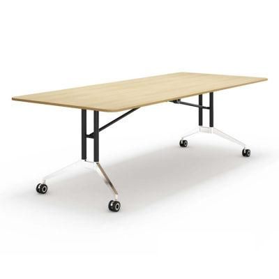 Saving Space Office Meeting Room Melamine Foldable Conference Dining Table with Wheels