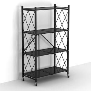 Power Coating Steel Folding Removable 4 Tier Storage Rack Shelf for Kitchen