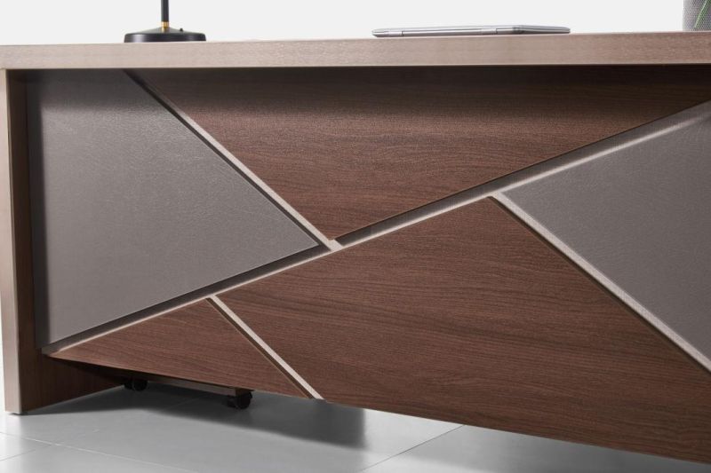 Hot Sales Luxury Aluminium Edge L Shaped Wooden Office Executive Desk