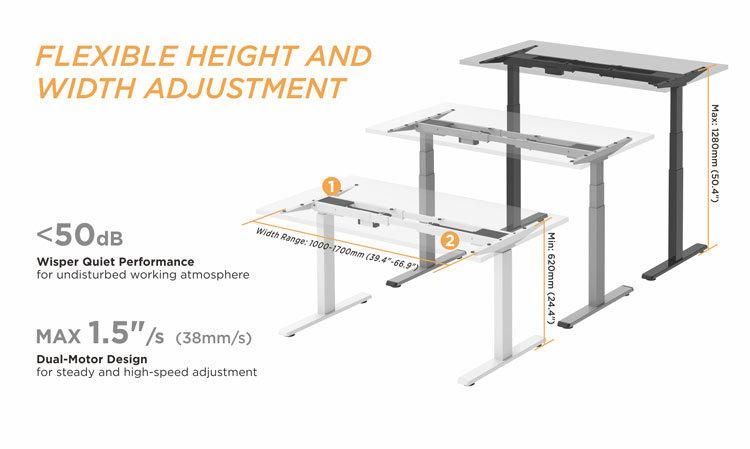 Modern Office Furniture 3-Stage Dual Motors Electric Height Adjustable Computer Sit Stand Desk