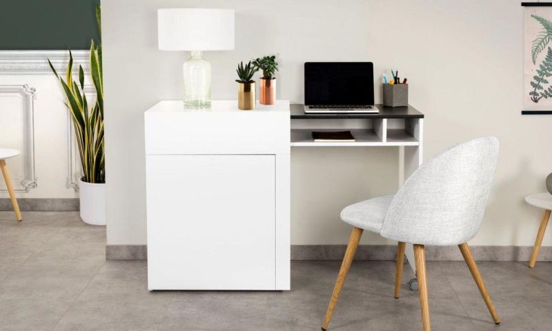 White Computer Desk, Wood Computer Table with Cabinet, Home/Office Furniture