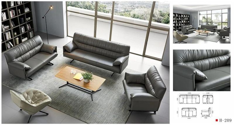 Modern Luxury Metal Frame Armrest Design Stainless Steel Italy Leather Office Sofa Set