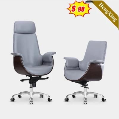 Luxury Gray Color PU Leather Chairs Height Adjustable Swivel Plywood Veneer Chair