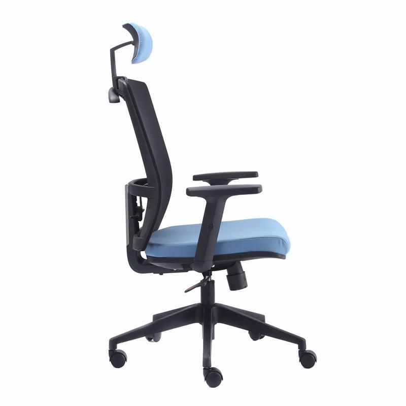 High Quality Executive High Back Office Sky Blue Mesh Chair with Headrest
