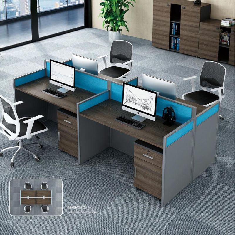 Aluminum Frame Melamine L-Shape Office Cubicle Partition 4 Seats Staff Workstation