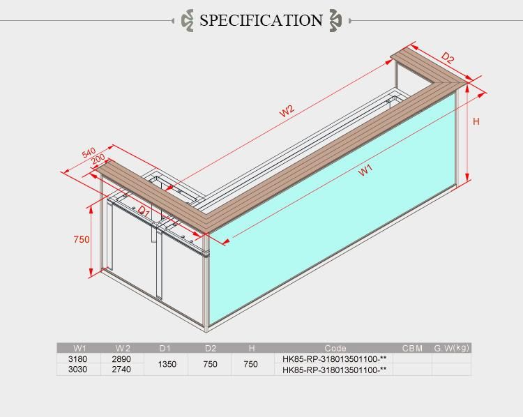 Heigh Quality Antique Glass Panel Modern Office Reception Desk