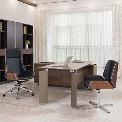 Modern Executive PU Leather Wooden Office Chair with MID Back for Meeting Room