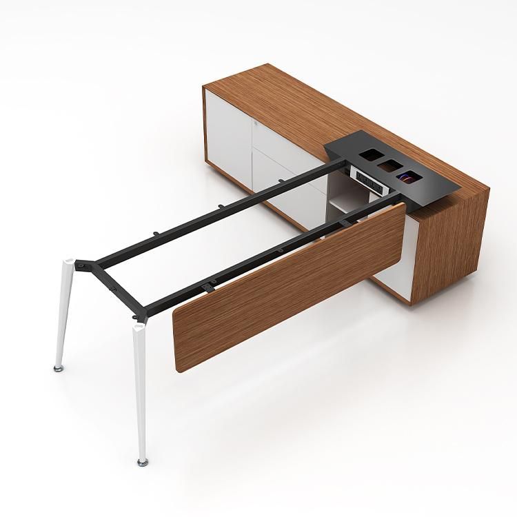Foshan Name Brand Elegant MDF Office Furniture Metail Legs Director Desk From China