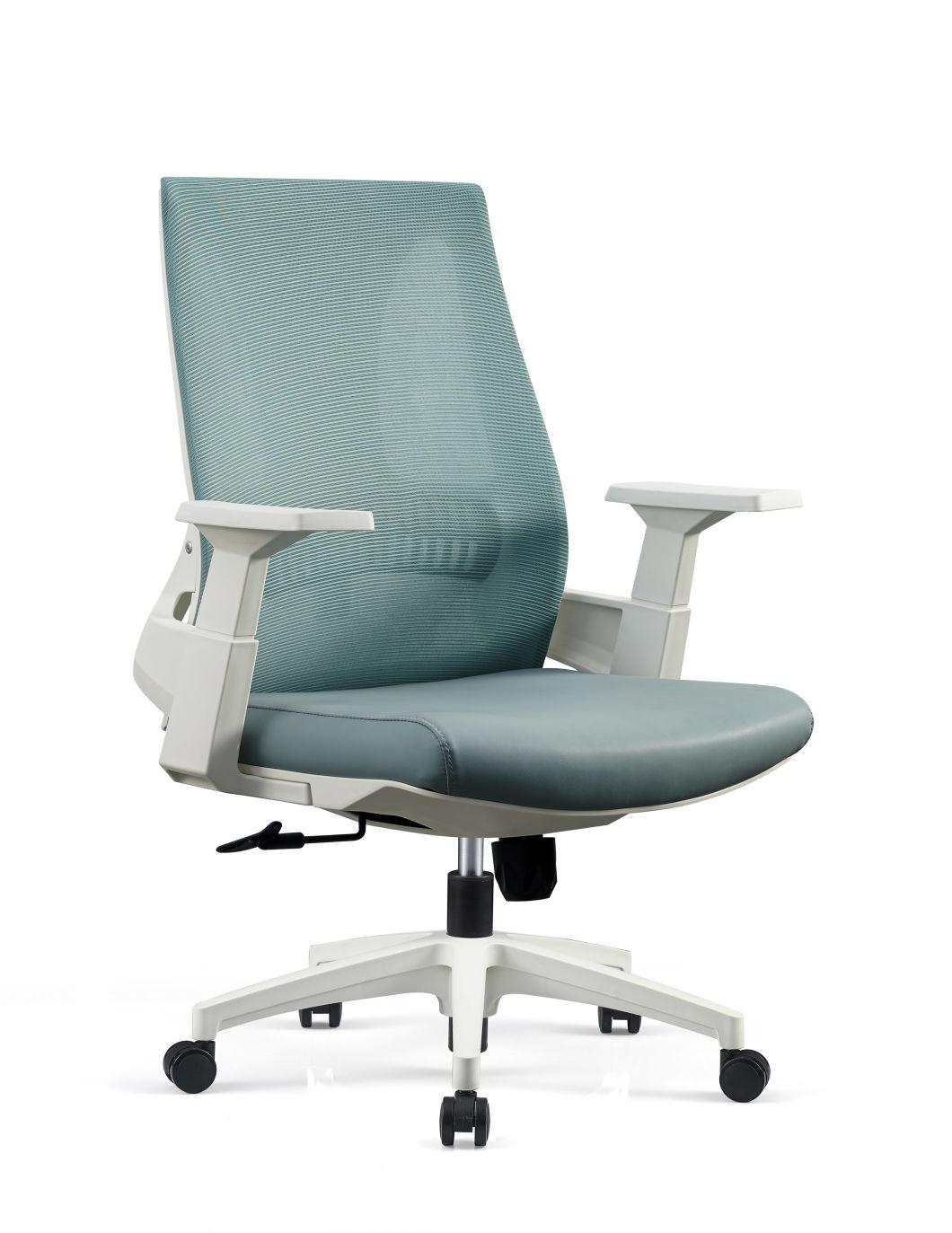 White Fabric Movable Headrest Armrest Comfortable Office Chairs Meeting Chairs
