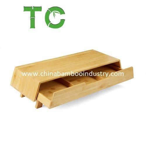 Wholesale Bamboo Desktop Organized and Riser Monitor Stand Riser Laptop Stand with with Pull out Drawers Computer Riser with Storage