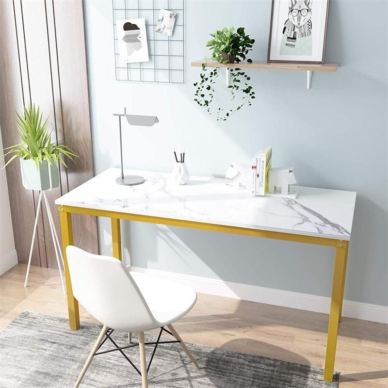 Marble Top Wooden Computer Table with Gold Color Leg