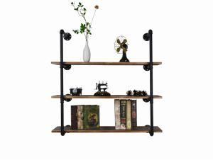 Floating Wall Shelf, Display Wall Mounted Storage Shelf, Pipe and Wood Wall Shelf Furniture