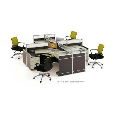 L Shape Office Workstation with Fixed Cabinet and Wire Management