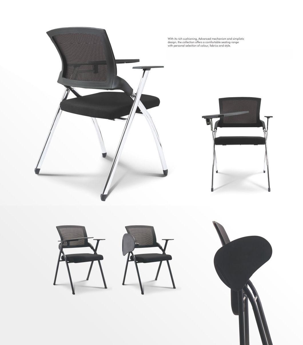 Popular Plastic Furniture School Steel Folding Visitor Conference Office Metal Training Chair with Writing Pad
