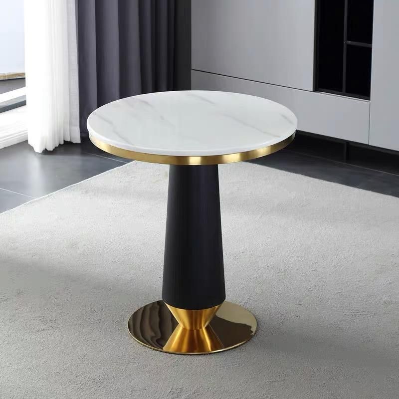 Brushed Titanium Gold Sealing Oil Bullet Tube Artificial Marble Surface Coffee Side Table