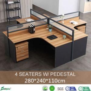 Modren MFC Panel 4 Person Glass Partition Chinese Factory Price Office Workstation with Mobile Cabinet Drawer (AP-X04P)