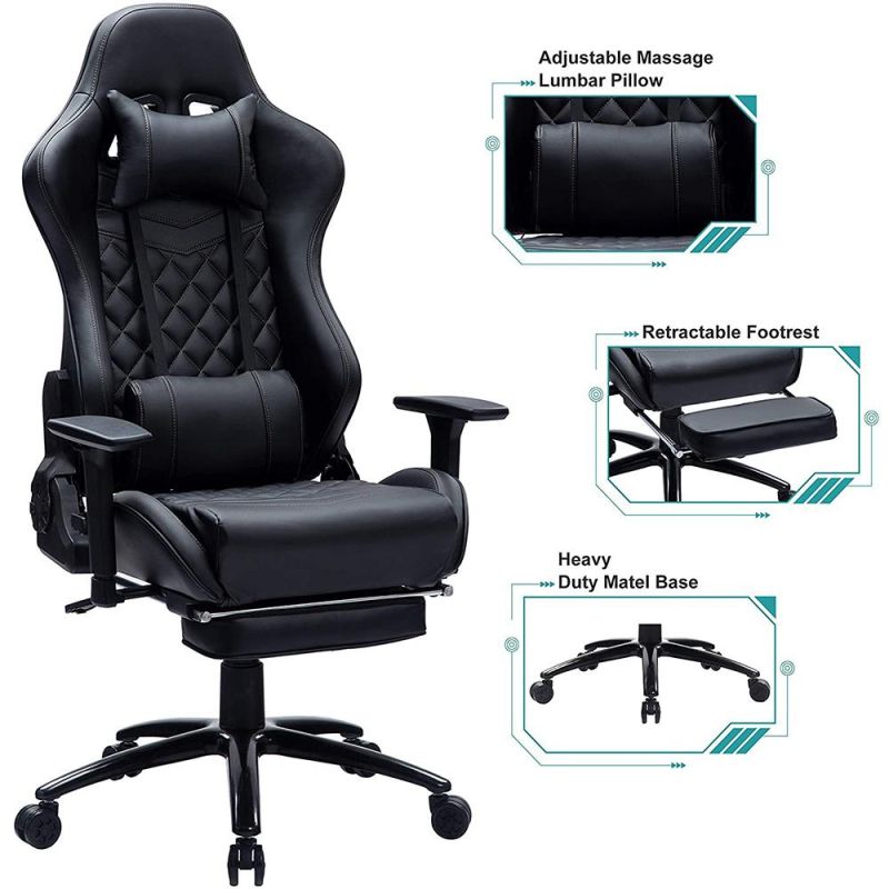 Massage Ergonomic Gaming Chair with Footrest Black