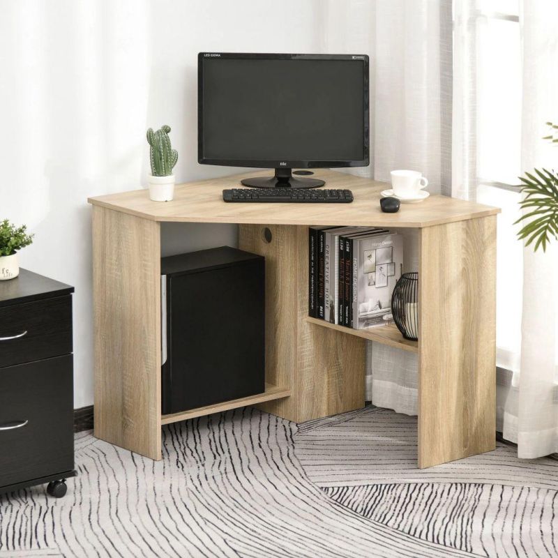 Modern Portable Corner Laptop Computer Desk with Multiple Book Shelf