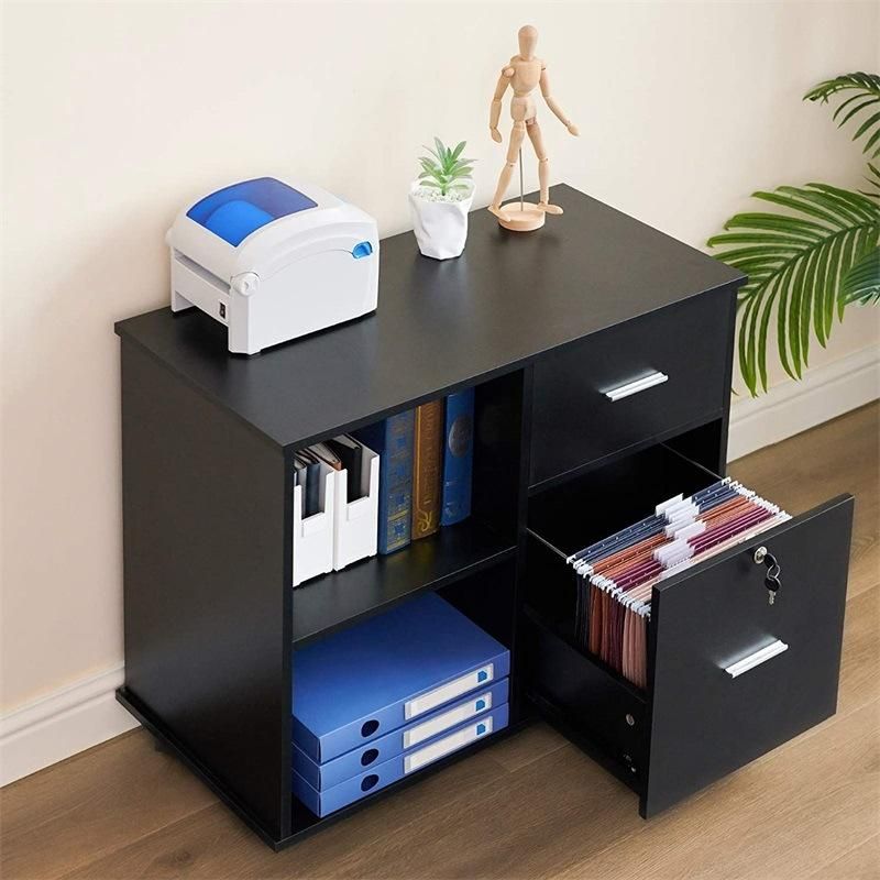 2 Drawers Wooden Lateral File Cabinet with Lock Mobile Filling Cabinet for Home Office