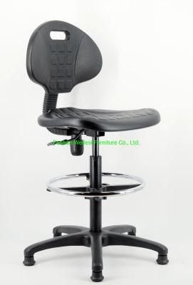 450mm Chrome Footing 260mm Black Gaslift Nylon Base with Foot Pad Mould PU Seat and Back Bar Chair