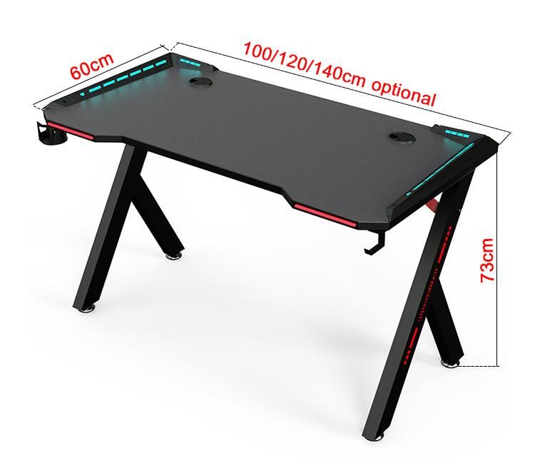 Professional OEM Customized Home Office Furniture Large 140cm 120cm 100cm Black PC Computer Gaming Table with LED Lights E-Sports RGB Racing Gaming Desk