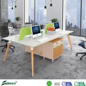 Yellow Open 4 Person Straight Office Workstation with Wooden Leg