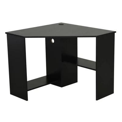 Modern Indoor Corner Laptop Desk W/ Multiple Shelf Design &amp; Strong Build Black