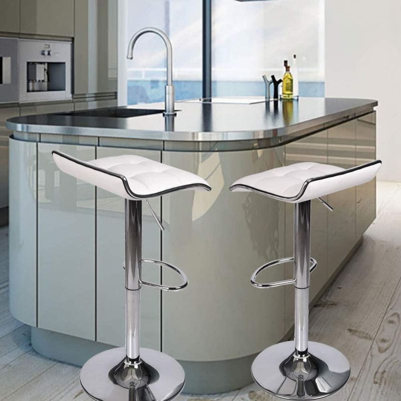 Black Swivel Bar Chair Leather Bar Stool Bar Seat with Footrest