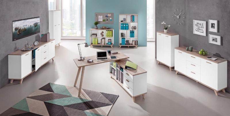 L-Shaped Stable Wood Computer Desk with Bookshelf Storage