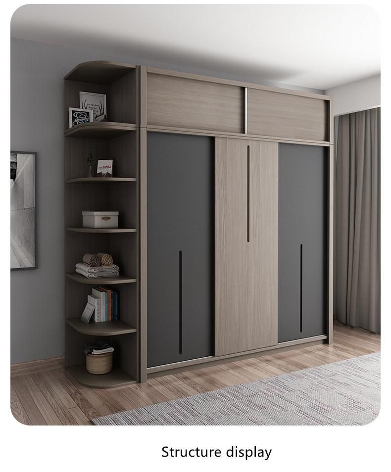 Modern Design Classic Wholesale Bedroom Hotel Furniture Light Grey Color Sliding-Door Storage Wardrobe with Drawers