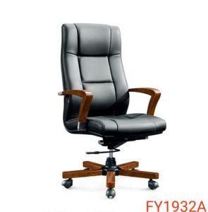 2019 Solid Wood Armest Swivel Leather Executive Office Chair with Solid Wood Foot