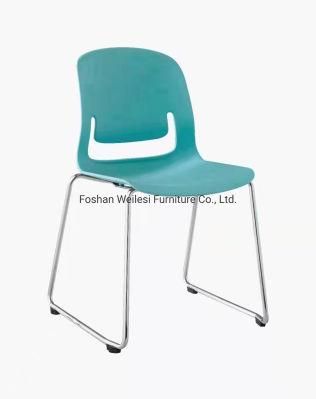Sled Chrome Frame Green Color PP Seat and Back with No Arms Stackable Conference Visitor Chair
